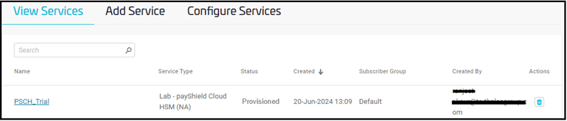 Trial Service Provisioned
