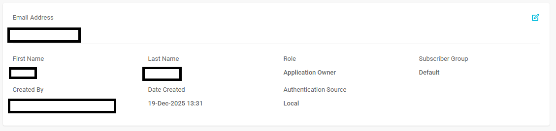 The User Details Page. It contains an example account.