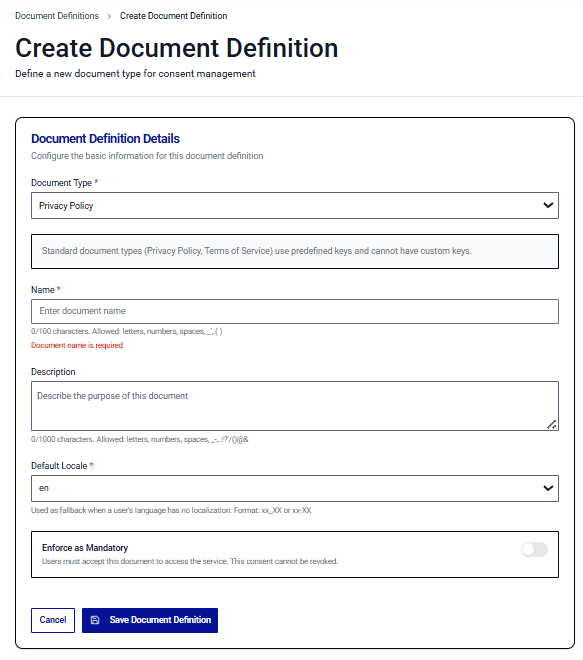 Create Document Definition