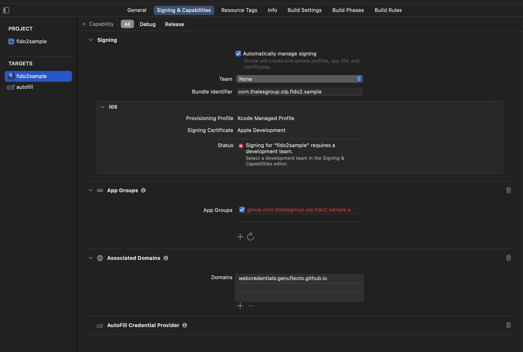 Signing & Capabilities tab