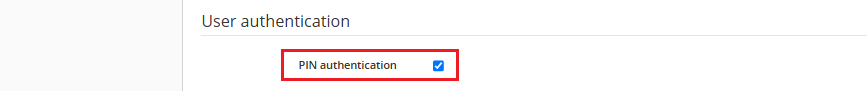 PIN authentication option on app configuration page