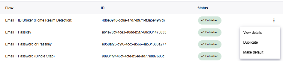 Login flow menu