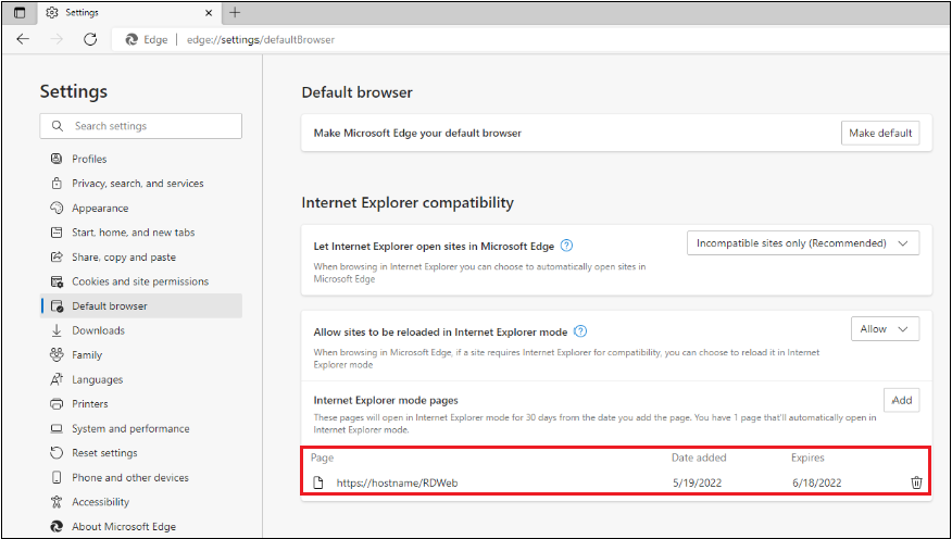 Enable IE mode in Edge browser