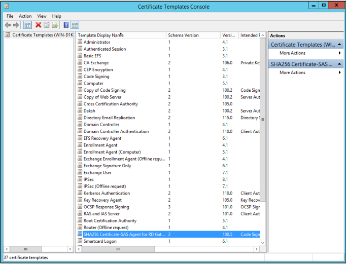 Creating Certificate Template for SHA256 Certificates