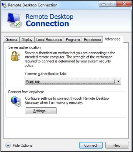 Remote Desktop Gateway server settings