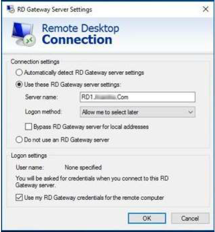 Remote Desktop Gateway server settings