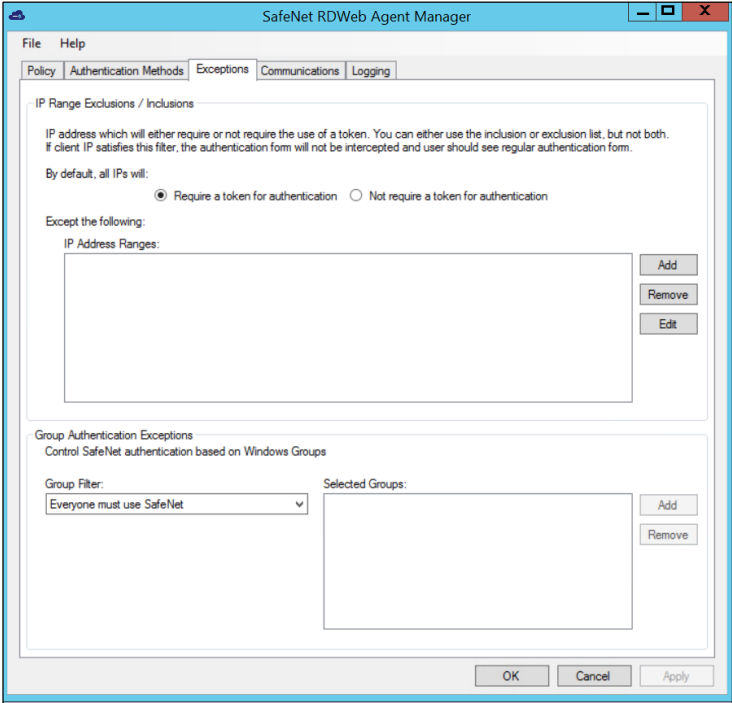 Configuring authentication exceptions