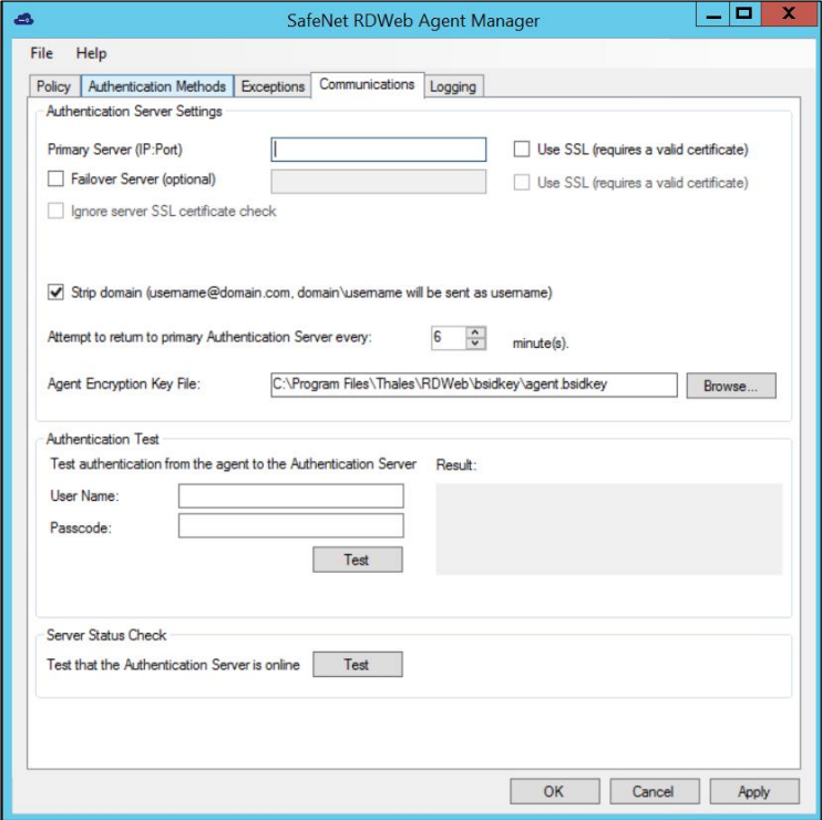 Authentication server settings