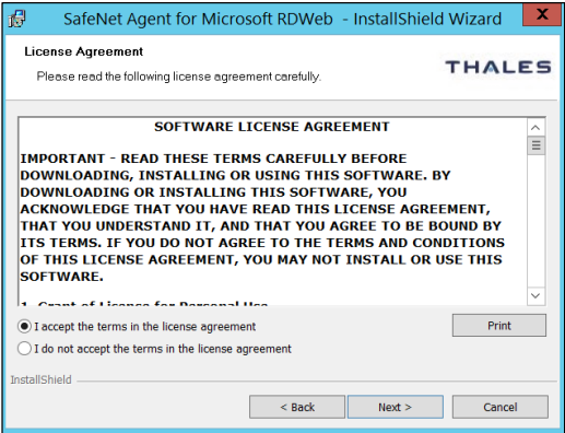 Installing SafeNet Agent for Microsoft RDWeb