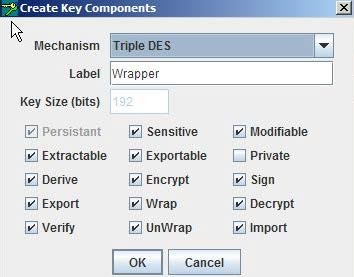 Select Eport, Import and Triple DES Create Key Components popup window