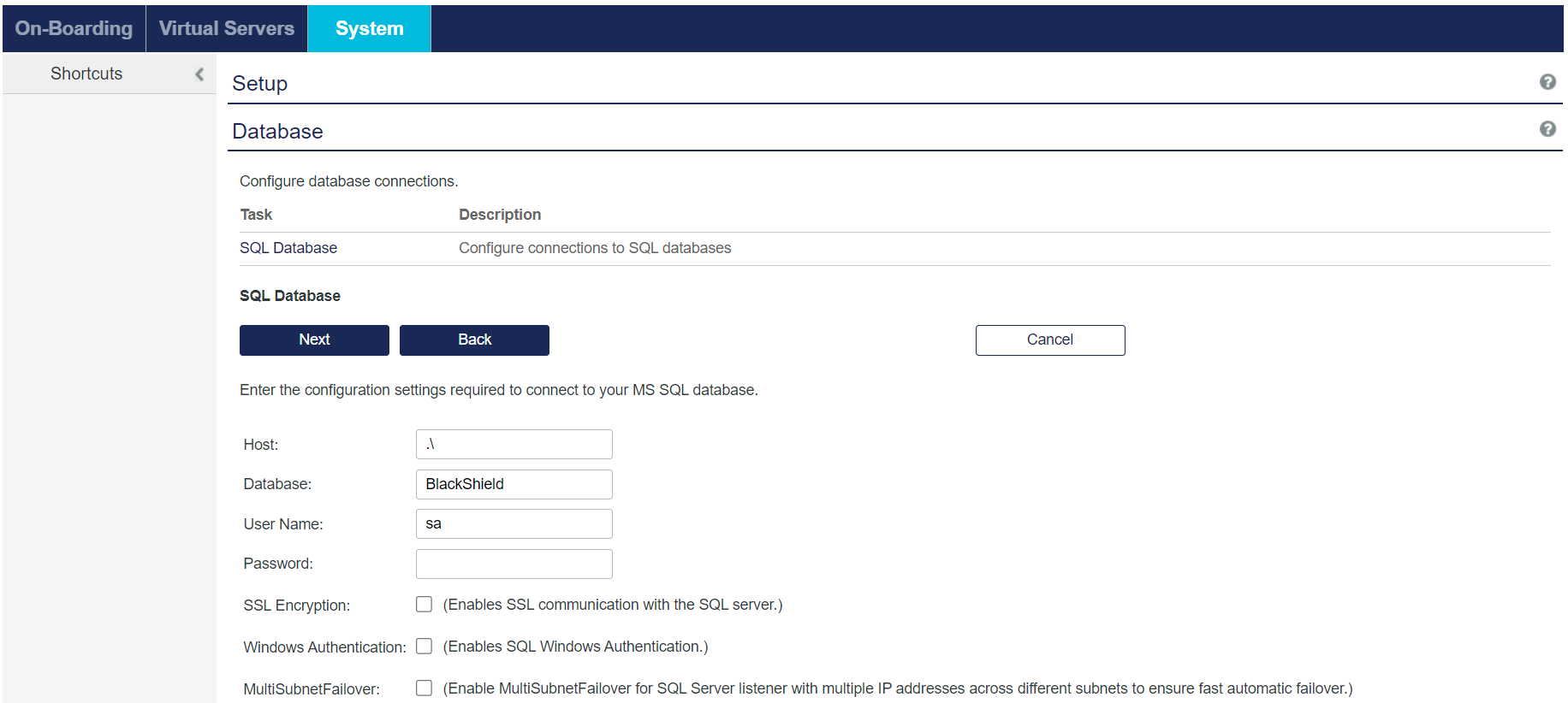 Database Settings