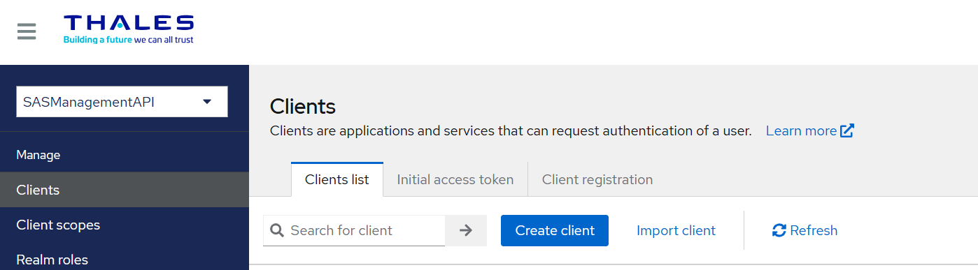 Clients list with Import client button Clients list with Import client button
