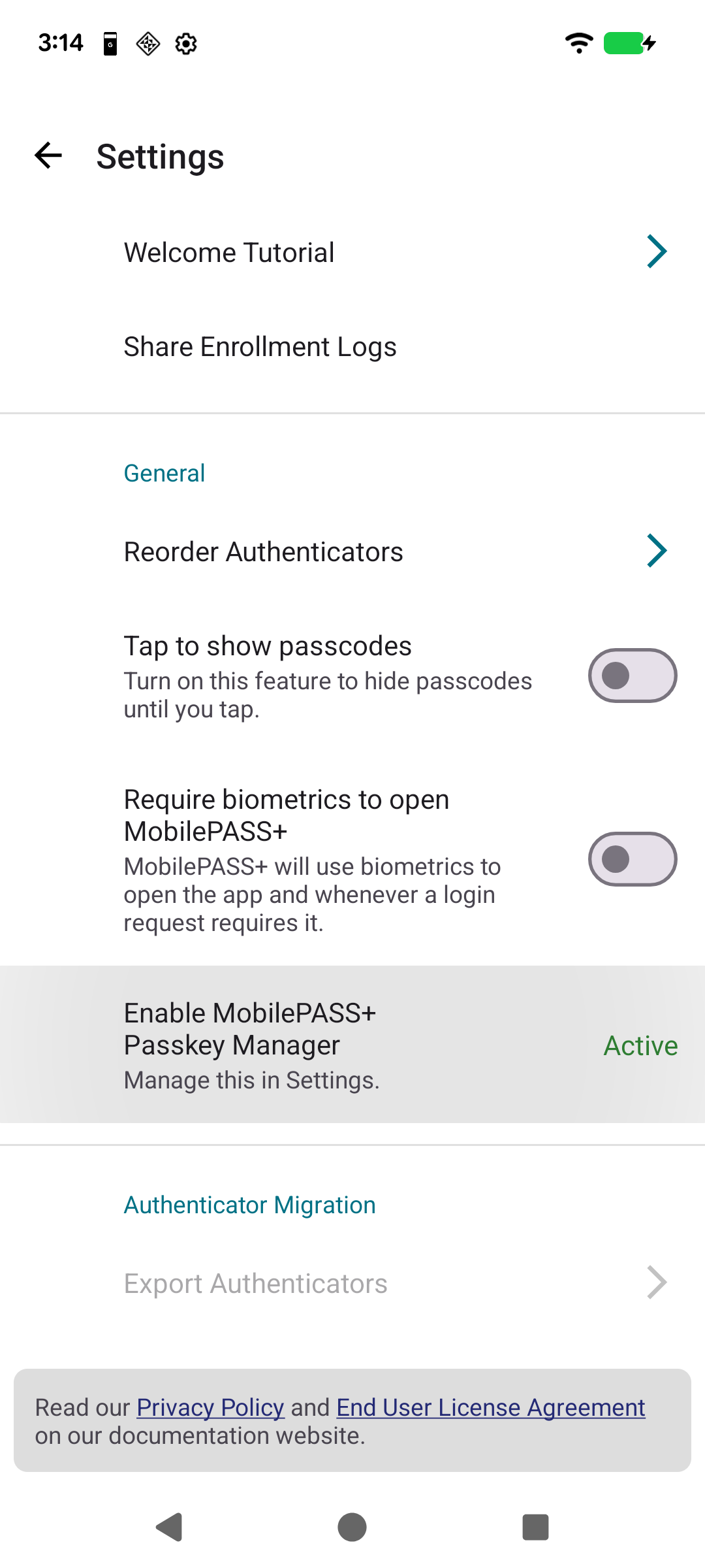 Passkey Manager Setting - Configured