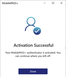 Activation successful in MobilePASS+