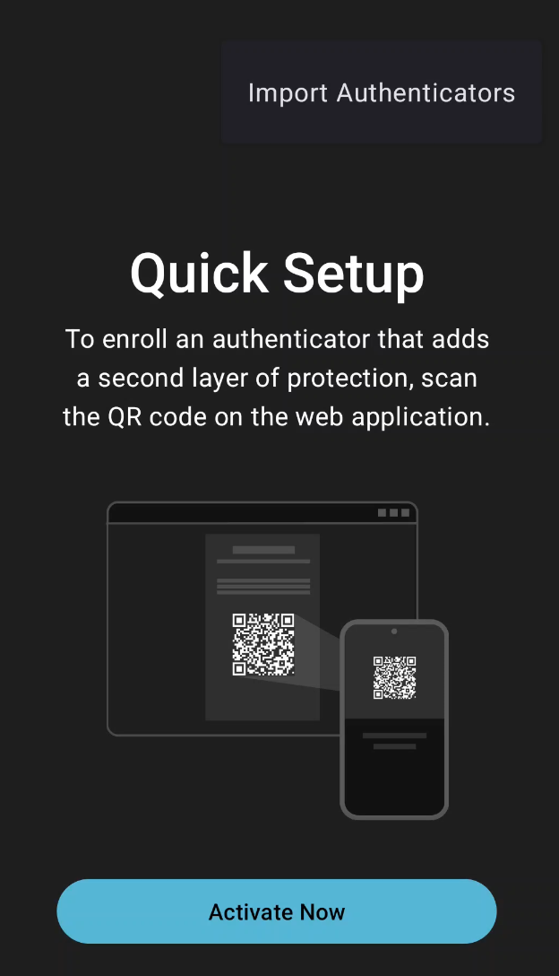 Tutorial screen with Import Authenticators menu