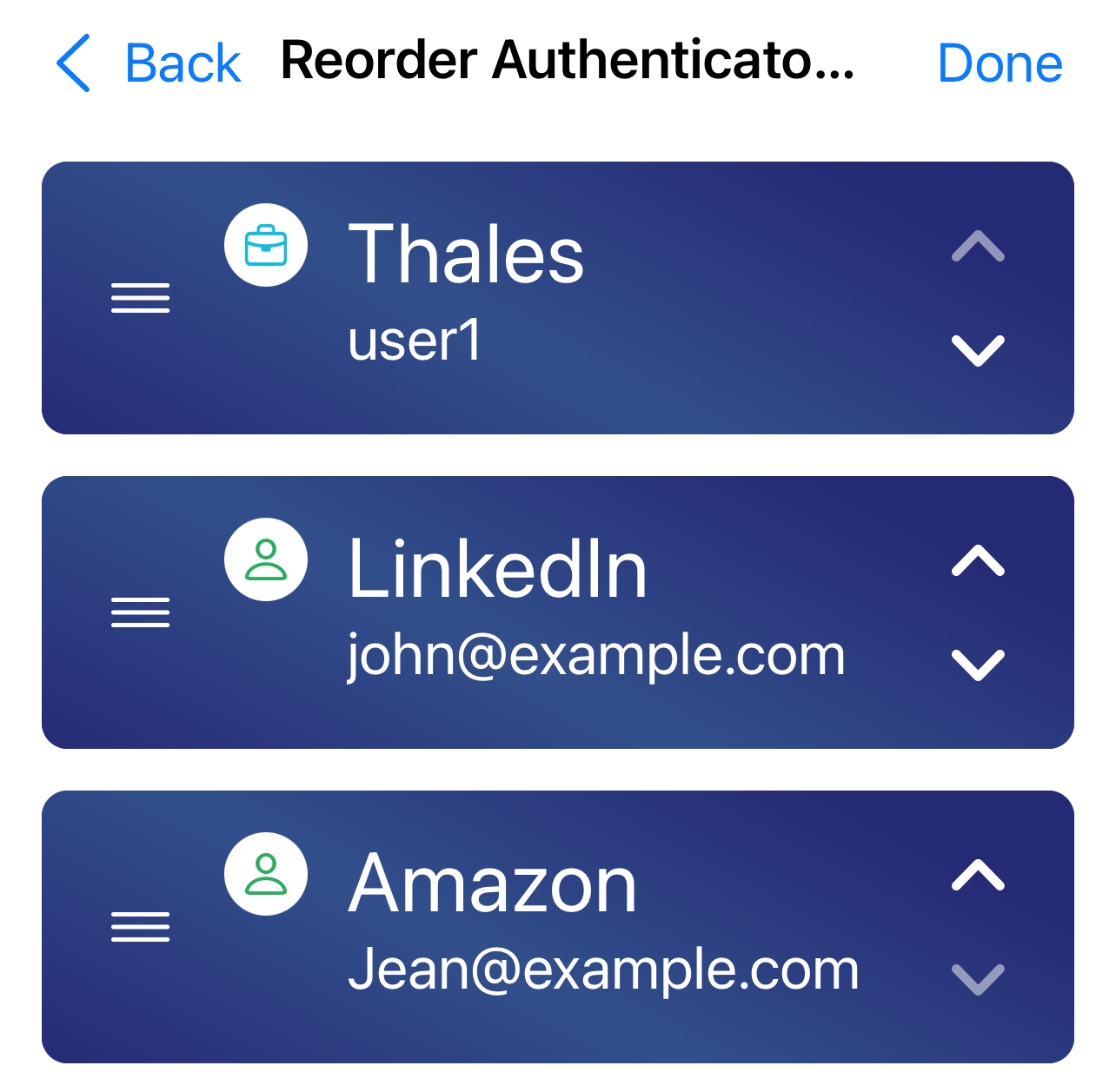 Use arrows to reorder authenticators