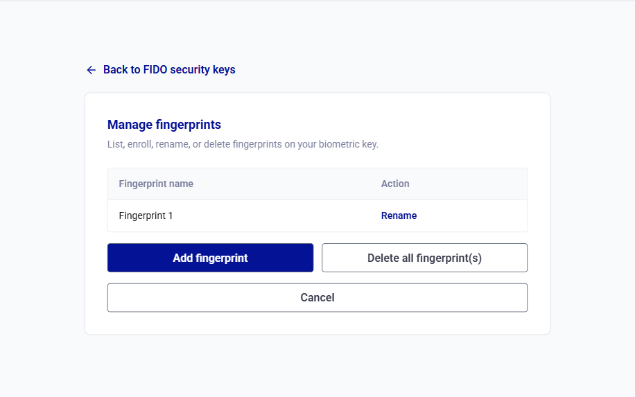 Self-service FIDO device operations