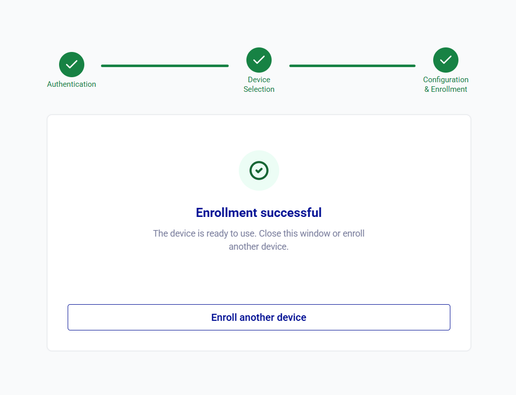 Self-service FIDO registration successful